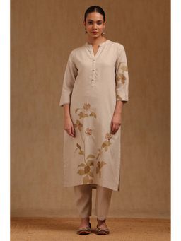 Soch - Women Beige Cotton Floral Kurta with Pant