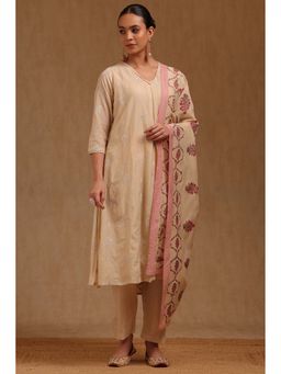 Soch - Women Beige Embroidered Kurta with Pant and Dupatta