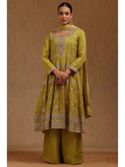 Soch - Women Green Tissue Embroidered Anarkali Kurta with Palazzo and Dupatta