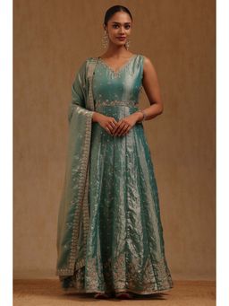 Soch - Women Turquoise Fendi Embroidered Gown With Dupatta