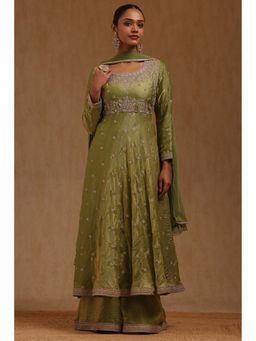 Soch - Women Light Green Fendi Embroidered Anarkali Kurta with Palazzo and Dupatta