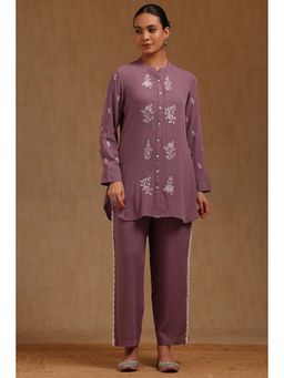 Soch - Women Purple Rayon Crepe Embroidered Co-Ord Set