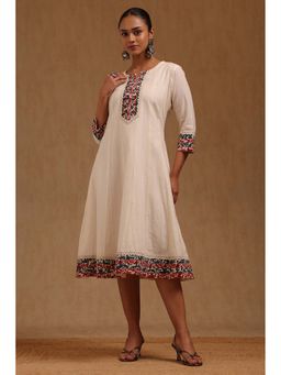 Soch - Women Off White Self Design Cotton Dress