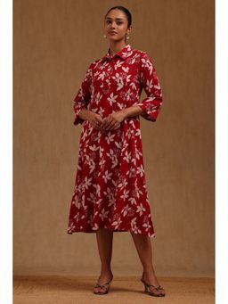 Soch - Women Red Rayon Floral Print Dress