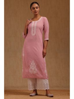 Soch - Women Pink Slub Embroidered Kurta