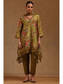 Soch - Women Green Tissue Floral Kurta with Pant and Dupatta