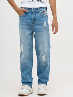 Jack & Jones Junior - Boys Solid Regular Fit Mid Rise Blue Jeans