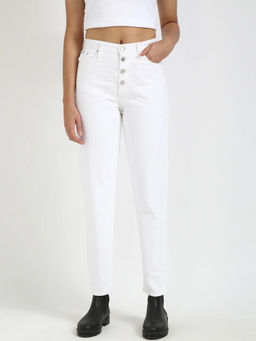 Calvin Klein - White Cotton Regular Fit Mid Rise Jeans