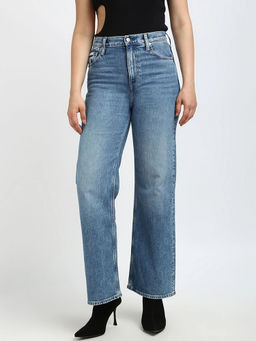 Calvin Klein - Blue Medium-Wash Wide Leg Fit High Rise Jeans