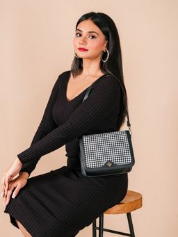 Nestasia - Women Go To Shoulder Bag Black Houndstooth