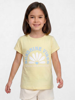R&B - Yellow Girls Printed Short Sleeves T-Shirt