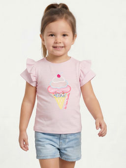 R&B - Pink Girls Striped Short Sleeves T-Shirt