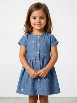 R&B - Blue Cotton Printed Girls Dress