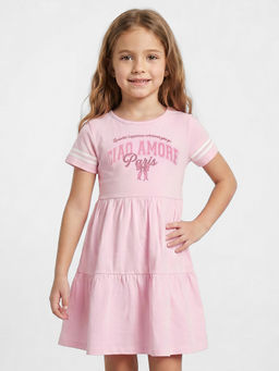 R&B - Pink Cotton Printed Girls Dress