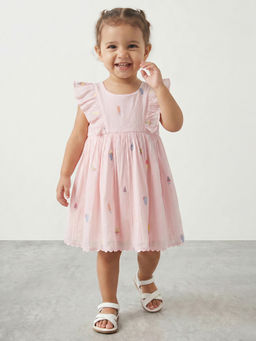 R&B - Pink Cotton Printed Girls Dress