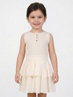 R&B - Beige Cotton Textured Girls Dress