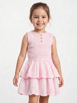 R&B - Pink Cotton Textured Girls Dress