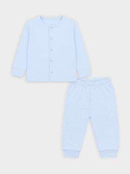 Mi Arcus - Solid Full Sleeves Top With Stripes Pattern Pyjama Thermal- Blue