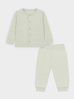 Mi Arcus - Solid Full Sleeves Top With Stripes Pattern Pyjama Thermal- Green