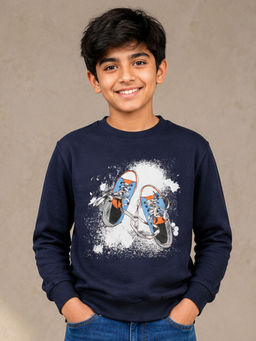 KiddoPanti - Boys Cotton Fleece Full Sleeves Shoes Printed Sweatshirt