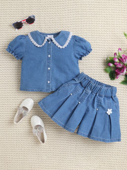 Bright Star Kids Wear - Girls Embellished Flared Denim Co-Ord Sets