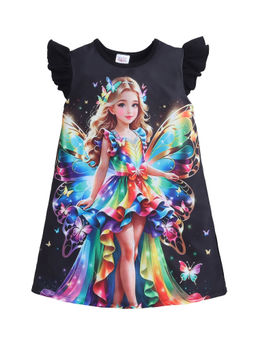 Bright Star Kids Wear - Girls Butterfly Hd Printed Casual Summer Kids Dress Frock