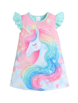Bright Star Kids Wear - Girls Unicorn Hd Printed Casual Summer Kids Dress Frock