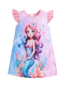 Bright Star Kids Wear - Girls Mermaid Hd Printed Casual Summer Kids Dress Frock