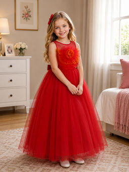 Toy Balloon Kids - Kids Girls Red Party Wear Gown Full Length