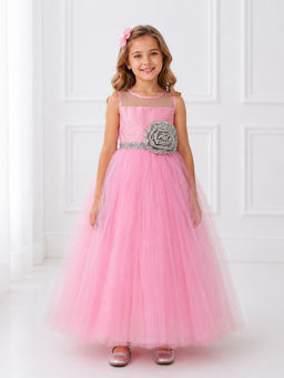 Toy Balloon Kids - Kids Girls Pink Party Wear Gown Full Length