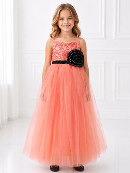 Toy Balloon Kids - Kids Girls Peach Party Wear Gown Full Length
