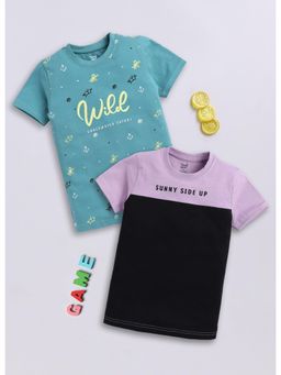 Toonyport - Boys Graphic Printed Round Neck Cotton T-Shirt - Multi-Color (Pack of 2)