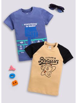 Toonyport - Boys Graphic Printed Round Neck Cotton T-Shirt - Multi-Color (Pack of 2)