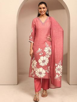 Libas - Coral Floral & Bandhani Printed Kurta With Pant & Dupatta