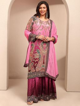 Extra love by Libas - Plus Size Pink Embellished Kurta With Lining Pants & Dupatta