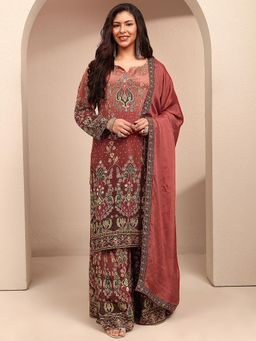Extra love by Libas - Plus Size Brown Embellished Kurta With Lining Pants & Dupatta