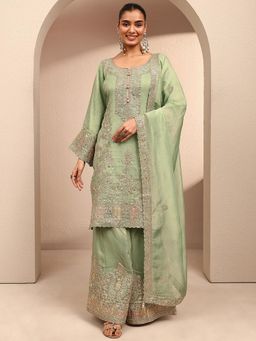 Libas Art - Green Embroidered Kurta With Palazzos & Dupatta