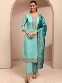 Libas - Blue Floral Zari Embroidered Kurta With Pant & Dupatta