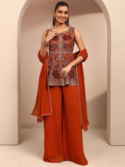 Libas - Floral Embroidered Kurti With Solid Palazzo & Solid Gotta Patti Dupatta