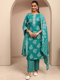 Gerua By Libas - Blue Floral Printed Straight Kurta With Pant & Dupatta