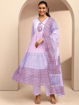 Libas - Lavender Paisely Panelled Anarkali Kurta With Pant & Dupatta