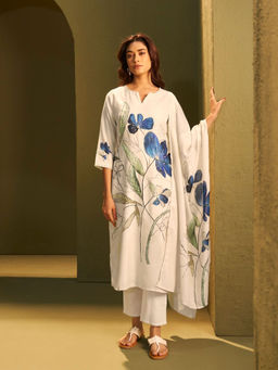 Autumnlane - Itrh Hibis Linen Kurta With Pant & Dupatta