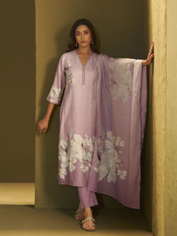 Autumnlane - Itrh Lavender Linen Kurta With Pant & Dupatta