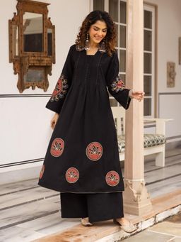 Autumnlane - Karen Ebony Embroidery Kurta With Palazzo