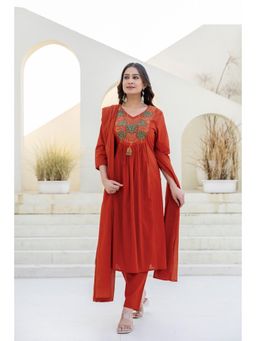 Autumnlane - Shruti Rust Embroidered Kurta With Pant & Dupatta