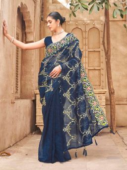 Tikhi Imli - Navy Blue Colored Sequin Embroidery On Pallu Designer Saree With Unstitched Blouse
