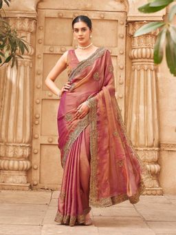 Tikhi Imli - Metallic Pink Colored Embroidered Saree With Unstitched Blouse