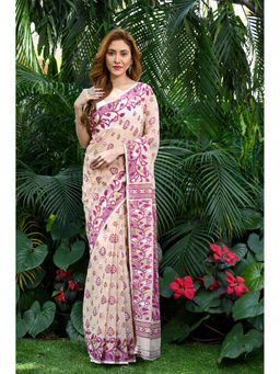 Beatitude - Multi-Color Jacquard Jamdani Cotton Silk Saree with Unstitched Blouse