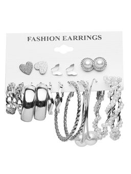 Jewels Galaxy - Silver Plated Silver-Toned Contemporary Hoop Earrings Set of 9