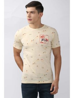 Peter England - Men Beige Crew Neck T Shirt